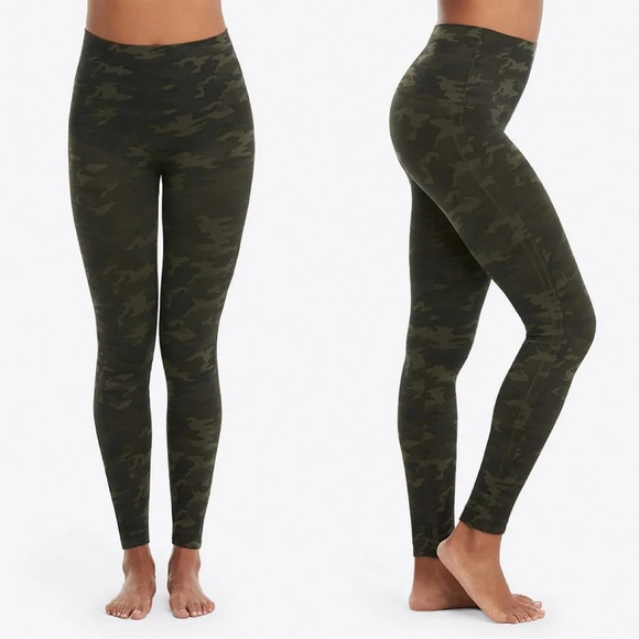 SPANX Look At Me Now Seamless Leggings High Waisted Green Camo Size SP - Picture 1 of 10